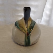 Vintage Studio Art Pottery Bud Vase Cream With Blues Greens Signed SOLD AS IS picture