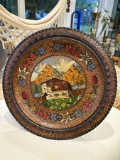 Vtg Handarbeit Carved Wood Wall Plate 13.75
