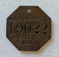 Vintage Original WWII Brass Employee Number Tag - Badger Ordnance Works - READ picture