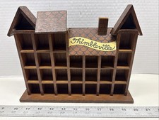 Vtg 1979 Enesco Thimbleville Miniature Shelf Wood 10” X 8”25 Slots For Thimbles picture