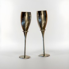 Nordstrom at Home Silver Mirror Champagne Toasting Flutes Crystal Collar Pair picture
