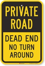Private Road - Dead End, No Turn around Metal Sign, 18 X 12 Inch, Reflective picture