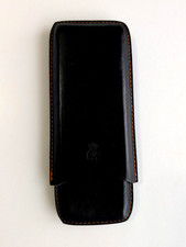 Vintage Leather Cigar Travel Case / 3 Churchill Size Cigars / Made In Italy picture
