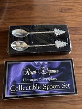 Royal Elegance Genuine Silverplate 2 XMas Tree  Spoons 5.5” Long New In Box picture