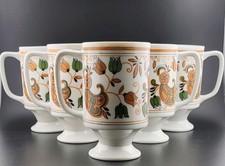 Vtg 70s Mid Century Pedestal Coffee Mugs Tulip Paisley Orange Avcado Green Japan picture