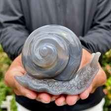 370G  Natural Ocean Agate Snail Hand Carving Gemstone Ornament Home Decoration picture
