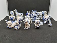 Lot of 20 Delft Miniature Animals Objects House Dog Horse Duck Cow Owl Teapot picture