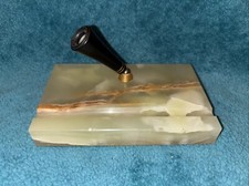 VTG Parker Bakelite Fountain Pen Holder Base Stand Green Onyx & Brass 6” X 3.5” picture