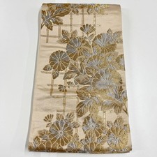 Obi Kimono Fukuro semi-antique chrysanthemum lattice bamboo gold thread silver picture