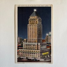 1939 Postcard Dade County Million Dollar Court House Miami Florida Night View 25 picture