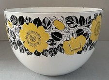 Vintage FINEL ARABIA Kaj Franck Yellow Black Floral Enamelware Bowl Finland MCM picture
