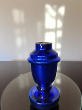 Cobalt Blue Glass Taper Candle Holder, Silver Inset, Metallic Blue Elegant picture