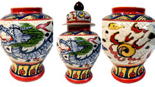 Chinese Dragon Flaming Pearl Ginger Jar WUCAI Enamels Ge Crackle Glaze 20th Cent picture