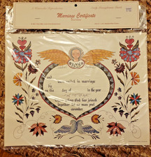 VINTAGE BLANK MARRIAGE CERTIFICATE PENNSYLVANIA DUTCH WATERCOLOR  REPRODUCTION picture