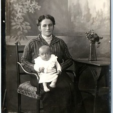 c1910s Studio Portrait Mother & Baby Boy RPPC Real Photo Postcard Old Fashion picture