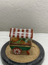 LIMOGES FRANCE TRINKET BOX MARQUE DEPOSEE FLOWER CART STRIPED AWNING PEINT MAIN picture