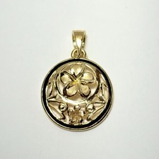 Honolulu Jewelry Co. 14K Yellow Gold Enamel Plumeria Flower Scroll Pendant 1.66g picture