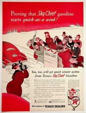 Vintage 1940s Texaco Sky Chief Gasoline Ad Guyas Williams Art Winter Scene picture