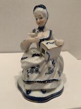 KPM Porcelain Figurine Victorian Lady w/ Bird & Box 4950 Japan Cobalt Blue 5.5