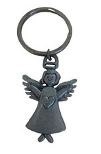 Vintage Pewter Guardian Angel Keychain Embossed Heart picture