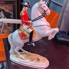 Antique Belvedere Wien Porcelain Horse & Rider Figurine White Red Uniform Gold picture