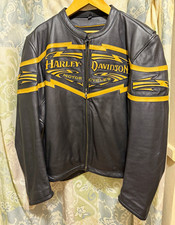Harley-Davidson HAVOC Black Leather Jacket Yellow Harley-Davidson Logo 2XL RARE picture