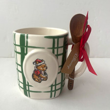 Disney Rae Dunn Winnie the Pooh 100 Years Christmas Mug Plaid w/ Wooden Spoon⁠ picture