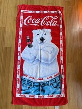 Vintage 1990s Coca-Cola Polar Bear Beach Towel Coke Bear Jeans Rare picture