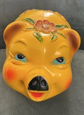 Vintage Silvestri Bros Yellow Piggy Bank Floral Design 10” - No Stopper picture