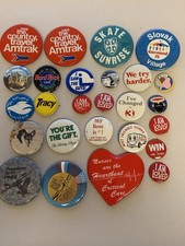Lot Of Vintage Pin Backs Buttons Old Rare SKATE NURSE Amtrak Ben Jerry’s Loved picture