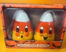 JOHANNA PARKER Ceramic Halloween Vtg Inspo Candy Corn Salt & Pepper Shakers New picture