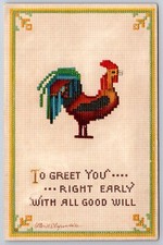 Ellen H Clapsaddle Easter~Cross Stitch Rooster~To Greet You Right Early~Emboss picture