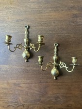 Vintage Brass Wall Candle Sconces Pair 2 Arm Williamsburg Colonial Decor picture
