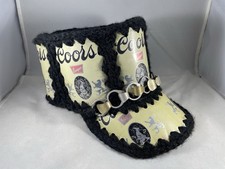 Vintage COORS Banquet Crochet Knit Handmade Beer Can Party Hat Black 70s 1970s picture
