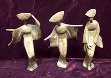 Vintage Set of 3 Japanese Cast Iron Dancing Geisha Statue Figurines, 7