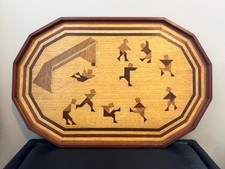 RARE MINT DUTCH CUBIST EXOTIC WOOD MARQUETRY OCTAGONAL SOCCER MOTIF TRAY C 1925 picture