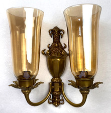VTG Bombay Co Brass Double Arm Sconce Hurricane Candle Holder Ornate Motifs picture
