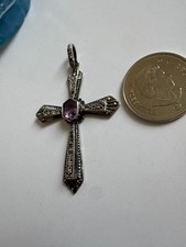 vintage Amethyst And Marcasite Cross Pendant  picture