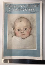 ANTIQUE 1919 Cover & Print Ad Women's Home Companion Baby Red Crown 11x16