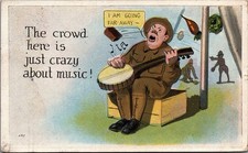 WWI Soldier Cartoon Postcard 1918 Camp Meade MD Banjo Music Humor picture