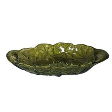 VTG Indiana Glass Lily Pons Relish Dish Avocado Green Oval Divided Candy Bowl 9