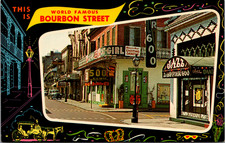 New Orleans Bourbon Street Mirro-Krome Postcard 1950s-60s Unposted Jazz picture