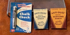 Vtg White Dustless Chalk 12 Stick # 1402 Binney & Smith & Chalk Chuck NOS Read picture