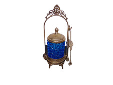 J.W Tufts Victorian blue glass pickle castor blue glass jar Daisy Button pattern picture