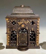 Antique J&E Stevens Cast Iron Still Penny Bank Building, Moore #1122, c.1887 picture