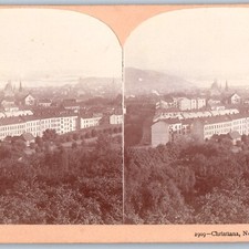 1897 Christiana Norway Birds Eye Stereo Real Photo Apartments Cathedral Oslo V22 picture