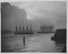 Thames sailing barges moored on the Thames off North Woolwich Historic Old Photo picture