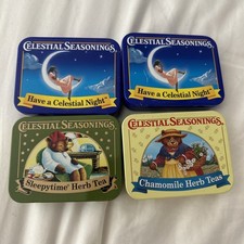 Lot Of 5 Celestial Seasonings Mini Tea Tins 2002 Sleepytime Bear Plus 3 Others picture