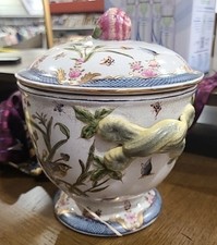 Wong Lee WL 1895 Porcelain Covered Terrine Birds Original Hand Painted Crackle picture