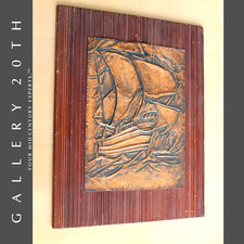 NICE VTG HAND HAMMERED SHIP COPPER ORIG WALL ART 50'S 60'S MID CENTURY MODERN picture